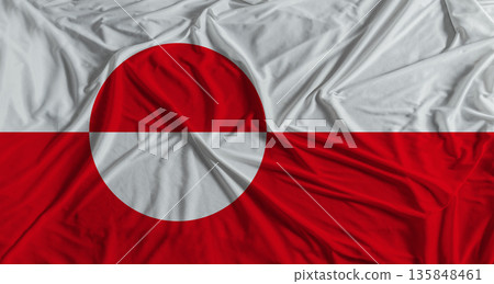 Greenland flag with fabric texture background. National flag of Greenland with cloth texture Greenland flag with fabric texture background. National flag of Greenland with cloth texture 135848461