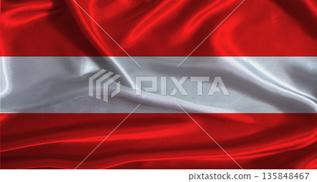 Austria flag with cloth textured background. National flag of Austria with realistic texture 135848467