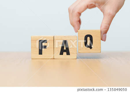 wooden block of FAQ. frequency asked questions, Answer, Question Ask, doubt, idea, Information, Communication and Brainstorming Concepts 135849050