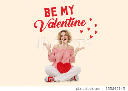 Valentine's Day features a woman holding a heart happily 135849145