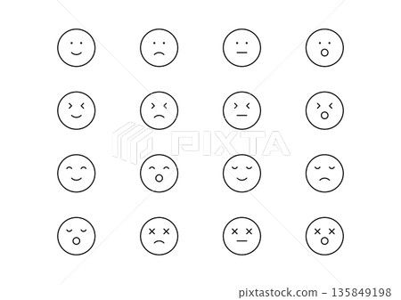 一套簡單的各種面部表情插圖 135849198