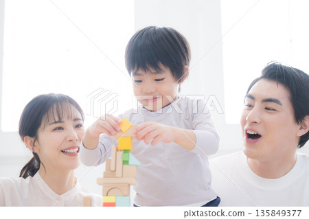 The image is of a family nurturing children's curiosity and challenges, and developing non-cognitive abilities through experience! Yay! 135849377