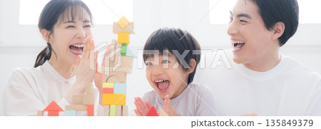 The image is of a family nurturing children's curiosity and challenges, and developing non-cognitive abilities through experience! Yay! 135849379