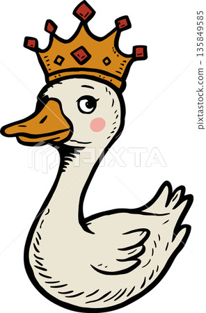 Royal Duck with Crown and Blush Cartoon Illustration 135849585