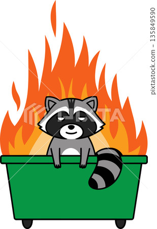 Raccoon Sitting in Burning Dumpster Cartoon Illustration Raccoon Sitting in Burning Dumpster Cartoon Illustration 135849590