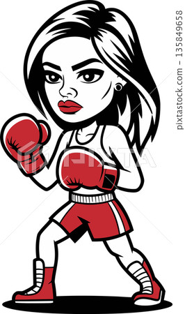 Female Boxer in Red Gear Fighting Stance Illustration Female Boxer in Red Gear Fighting Stance Illustration 135849658