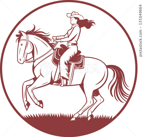 Horse Rider in Circle Emblem Illustration Horse Rider in Circle Emblem Illustration 135849664