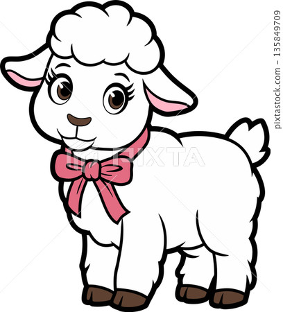 White Lamb with Pink Bow Cartoon Illustration White Lamb with Pink Bow Cartoon Illustration 135849709
