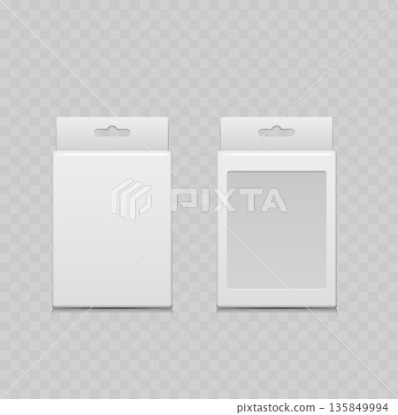 Realistic White Cardboard Hanging Box Mockup with Window. Vector 135849994