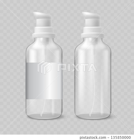 Realistic Transparent Plastic Spray Bottle Mockup with White Trigger. Vector 135850000