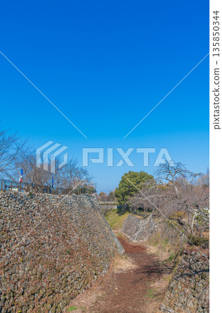 Blue sky and the inner moat of Yamatokoriyama Castle 135850344