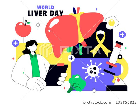 World Liver Day Vector Illustration on April 19th to Raise Global Awareness of Hepatitis and Healthy Living in Flat Cartoon Background Design 135850822