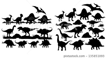 Collection of Diverse Dinosaur Silhouettes Including Flying and GroundDwelling Species Collection of Diverse Dinosaur Silhouettes Including Flying and GroundDwelling Species 135851093
