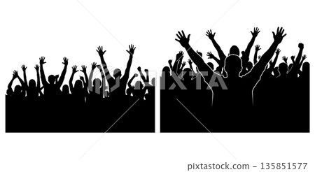 Cheering crowd silhouette illustration for concert designs and party flyer layouts 135851577