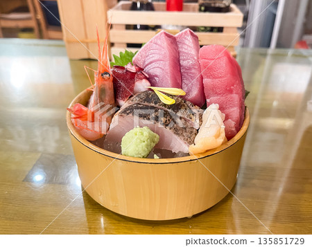Assorted sashimi of tuna, mackerel, shrimp and octopus. Assorted sashimi of tuna, mackerel, shrimp and octopus. 135851729