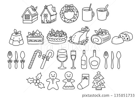 Christmas dinner handwritten simple icon Christmas dinner handwritten simple icon 135851733