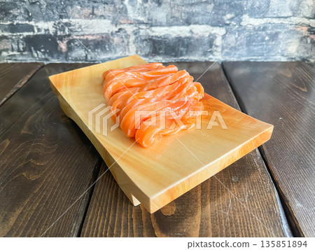 Fresh fatty salmon sashimi platter. Fresh fatty salmon sashimi platter. 135851894