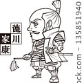Tokugawa Ieyasu, without his helmet, holding a baton [2 heads, black and white, bitmap] 135851940