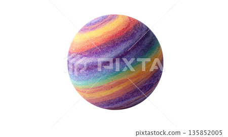 3D illustration of a beautiful rainbow colored marbled sphere on a transparent background (png) 135852005