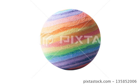 3D illustration of a beautiful rainbow colored marbled sphere on a transparent background (png) 135852006