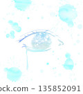 Watercolor illustration of crying eyes and blue splashes. Expressing sadness and purification. 135852091