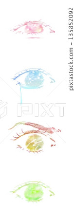 A set of four expressions: laughing, crying, angry, and expressionless. Beautiful watercolor illustrations with gradation. 135852092