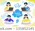 一組男女學生學習的插圖 135852145