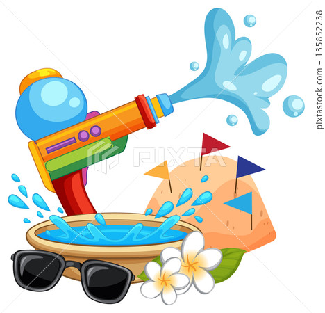 Colorful Water Gun and Sand Pagoda for Songkran Festival Celebration 135852238