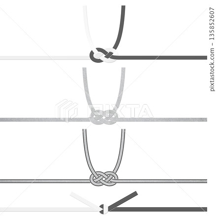 一套用於葬禮和弔唁的「淡路結」和「結切」水引繩的剪紙 135852607