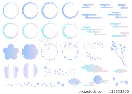 Spring-themed Japanese decorative illustration set: Auspicious patterns, Brush circle, E-kasumi, Cherry blossoms Spring-themed Japanese decorative illustration set: Auspicious patterns, Brush circle, E-kasumi, Cherry blossoms 135853200