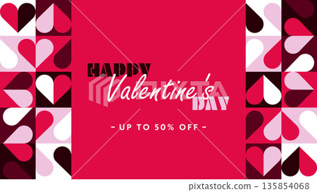 情人節快樂廣告背景模板，飾以簡約的心形圖案（粉紅色） 135854068