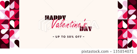 Happy Valentine's Day advertising banner background template (white) decorated with a simple heart pattern 135854071