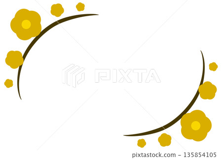 黃色簡約花朵和線條邊框 135854105