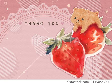 一張明信片，上面畫著可愛的草莓和小熊插圖。 135854255
