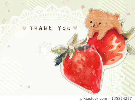 一張明信片，上面畫著可愛的草莓和小熊插圖。 135854257