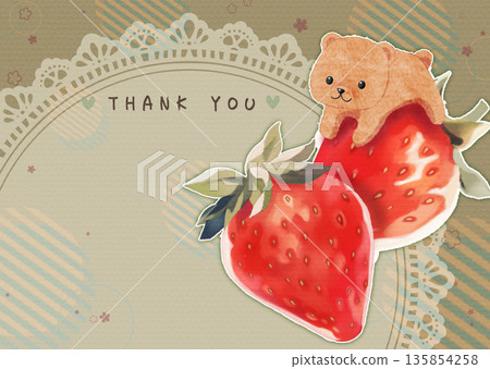 一張明信片，上面畫著可愛的草莓和小熊插圖。 135854258