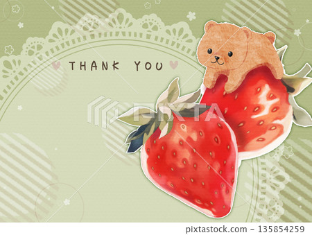 一張明信片，上面畫著可愛的草莓和小熊插圖。 135854259