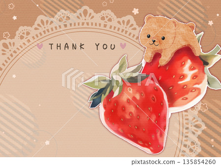 一張明信片，上面畫著可愛的草莓和小熊插圖。 135854260