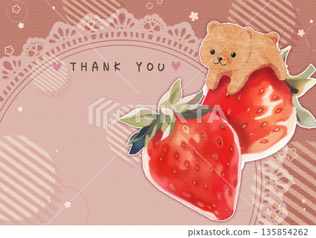 一張明信片，上面畫著可愛的草莓和小熊插圖。 135854262