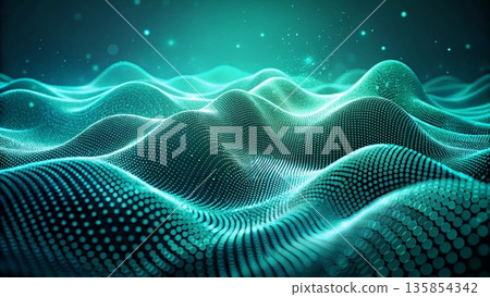 Abstract flowing wave pattern made of fine dotted particles organic curved layers 135854342