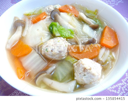 Chicken dumpling soup with rice cakes Chicken dumpling soup with rice cakes 135854415