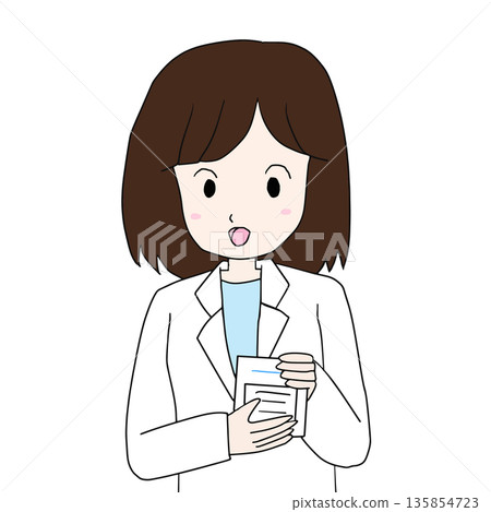 藥劑師手持藥物的插圖 135854723