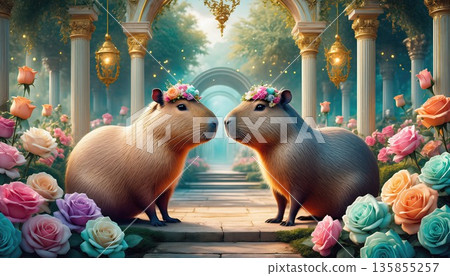 Flower-crowned capybaras and the rose corridor 135855257