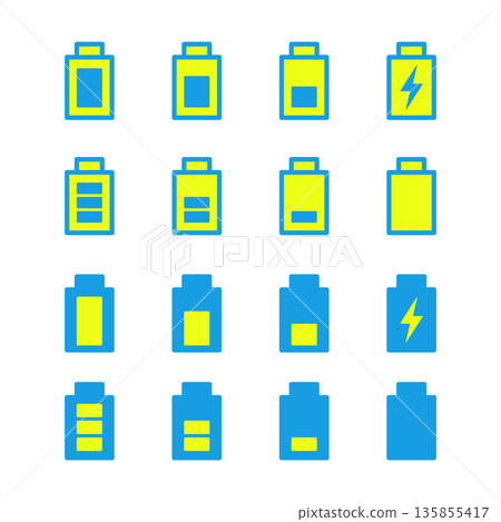 一組 16 個電池電量和充電狀態圖標 135855417