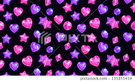 Pink and purple heart and star jewel pattern illustration background 135855459