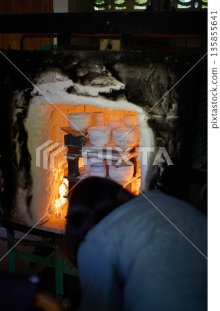 Many rustic clay in the kiln 135855641