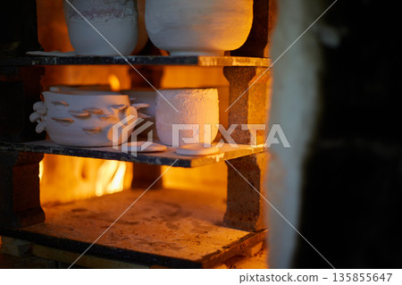 Many rustic clay in the kiln 135855647