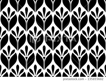 Flower geometric pattern. Seamless vector background. White and black ornament. Ornament for fabric, wallpaper, packaging. Decorative print. 135855682