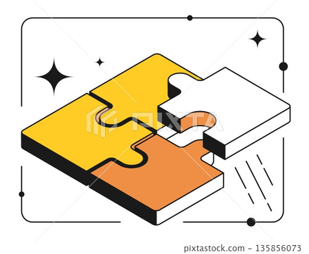 Isometric puzzle pieces put together. Contrast design with thin outline 3D vector isolated on white background Isometric puzzle pieces put together. Contrast design with thin outline 3D vector isolated on white background 135856073