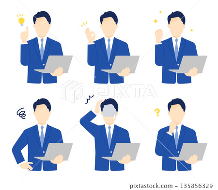A simple image of a working male business person and a computer. Illustration material A simple image of a working male business person and a computer. Illustration material 135856329